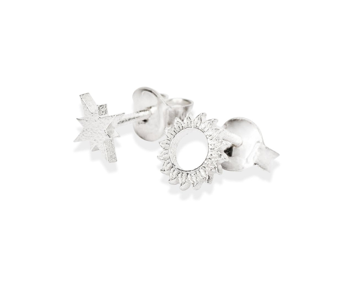 5. Silver Celestial Sun Stud Earrings by New Vintage by Kriss, detailed view