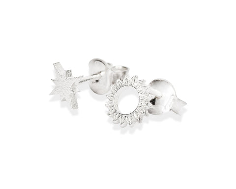 5. Silver Celestial Sun Stud Earrings by New Vintage by Kriss, detailed view