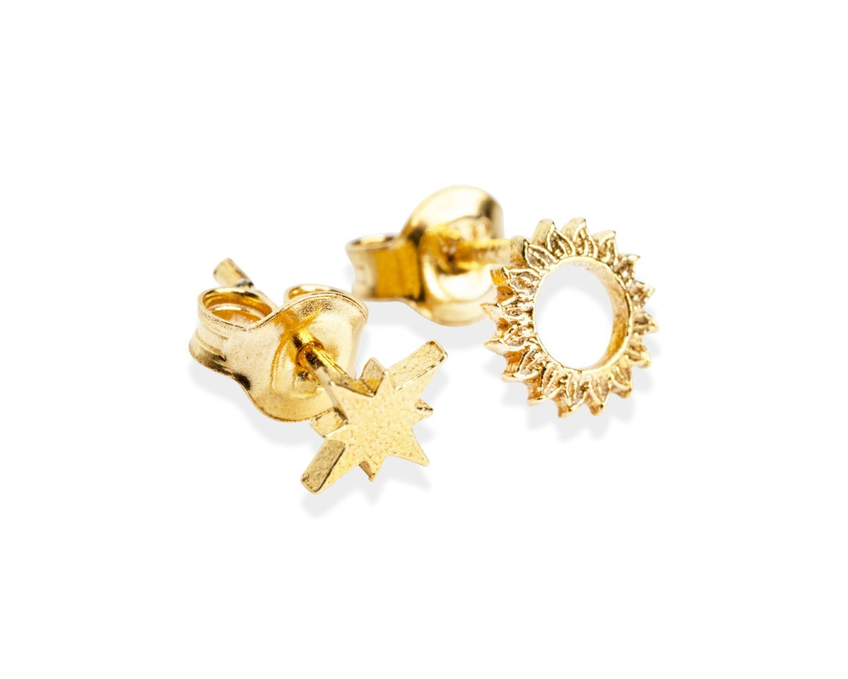 4. Gold plated Celestial Sun Stud Earrings by New Vintage by Kriss, detailed view