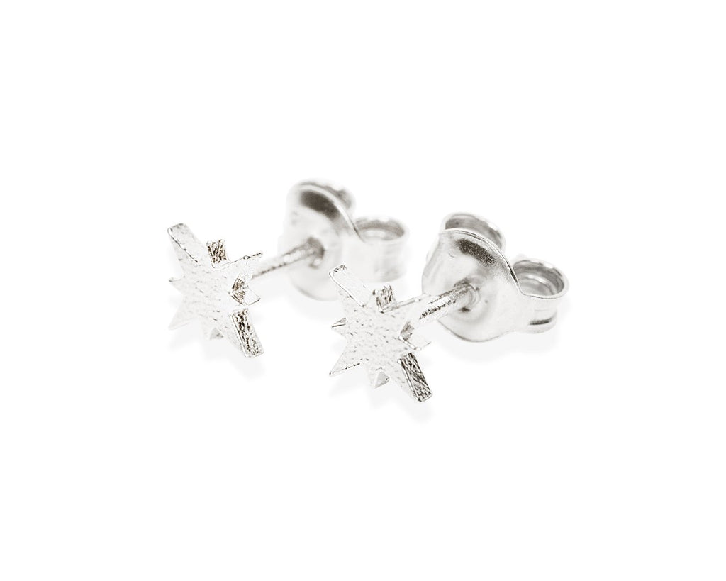 2. Side view of Morning Star stud earrings in 925 silver, highlighting handcrafted design