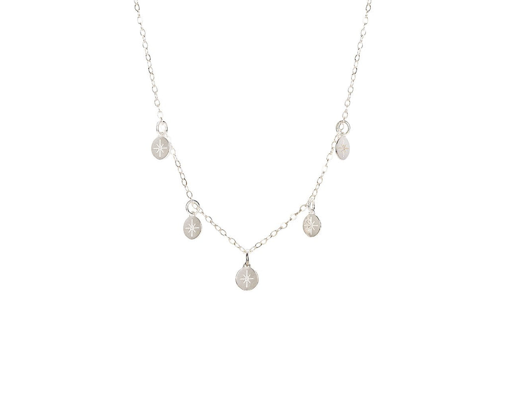 4. Studio image of Stargazer Choker in silver by New Vintage by Kriss, featuring celestial charms