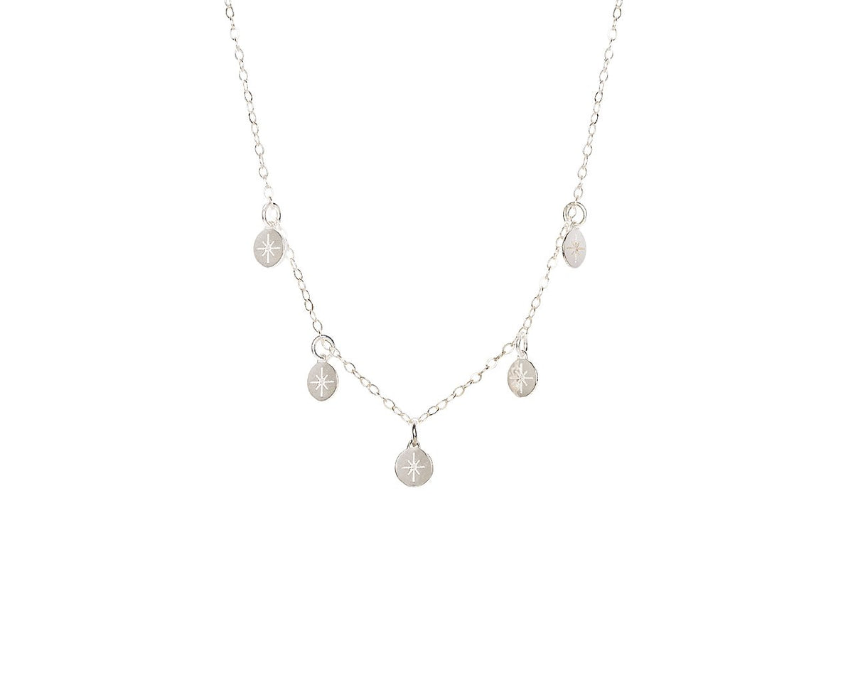 4. Studio image of Stargazer Choker in silver by New Vintage by Kriss, featuring celestial charms