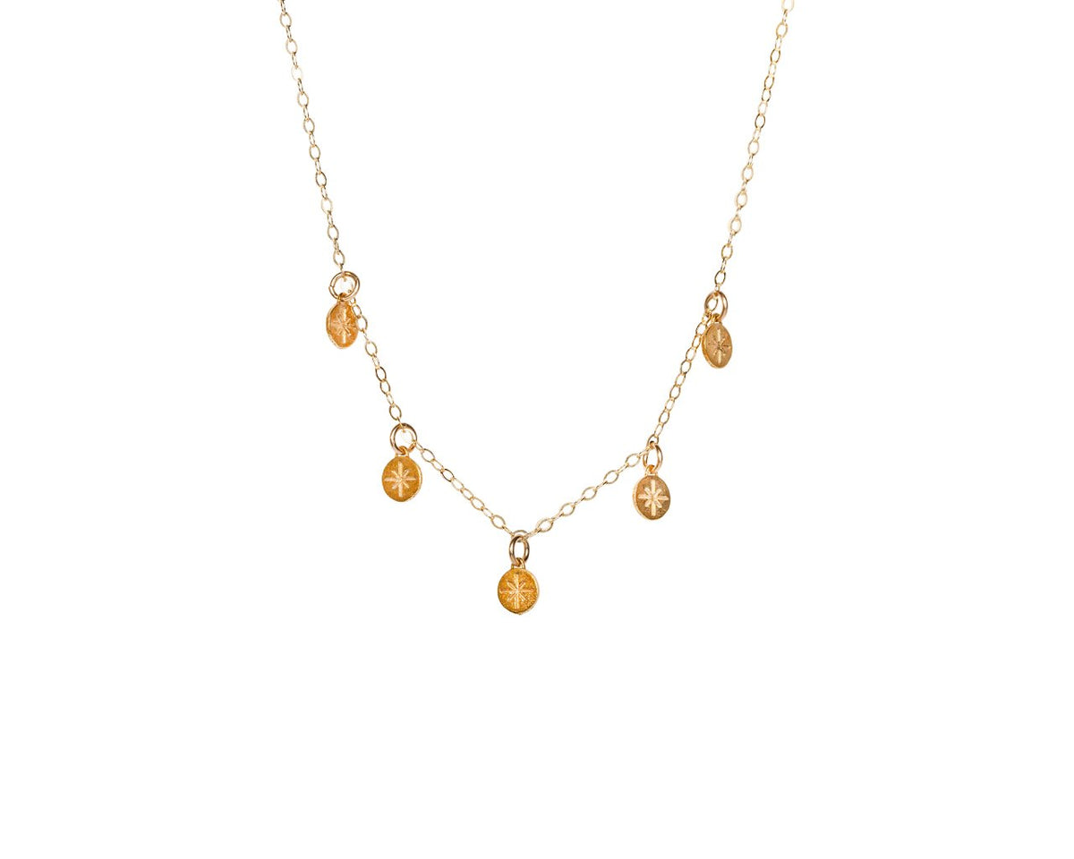 4. Studio image of Stargazer Choker in gold by New Vintage by Kriss, featuring gold-filled chain and pendants