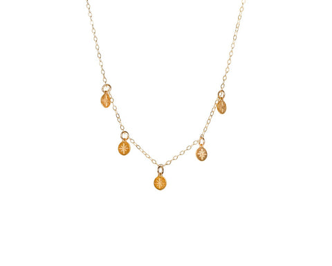 4. Studio image of Stargazer Choker in gold by New Vintage by Kriss, featuring gold-filled chain and pendants