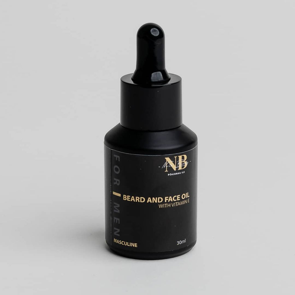 3. North Beauty face and beard oil for men with Vitamin E, 30ml, shown in studio close-up