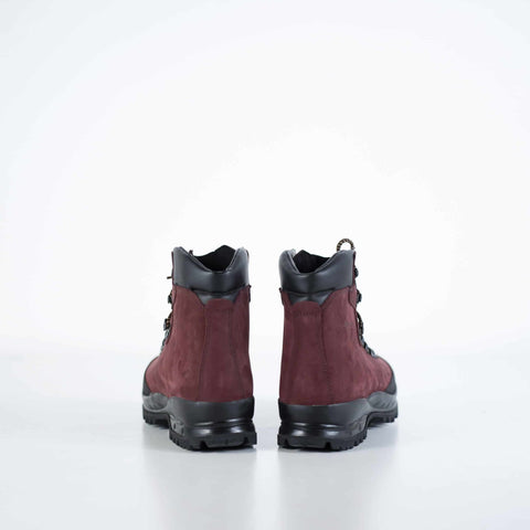 3. Back view of Samelin 553P burgundy hiking boots, showing heel and ankle support