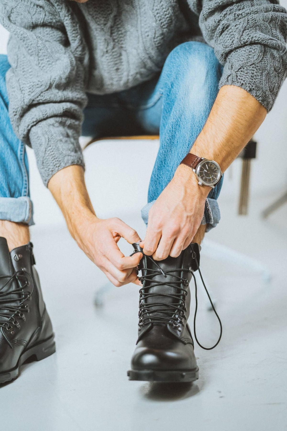 1. Men's Hawk Pilot Boots by Samelin styled with casual jeans and sweater, showcasing rugged design