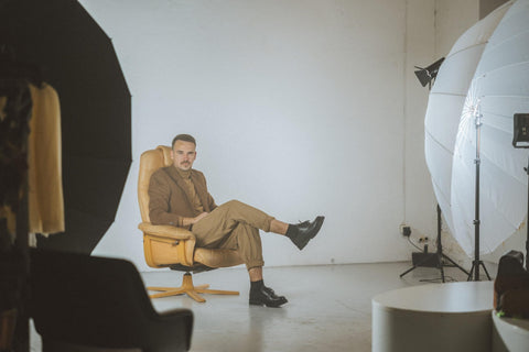 1. Unisex black Samelin Widgets worn by male model in studio setting