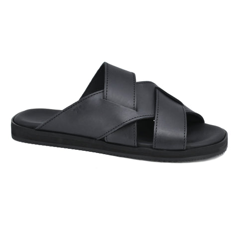 1. Women's black Helsinki sandals by Omaking, featuring genuine leather upper and ergonomic insole, shown in studio