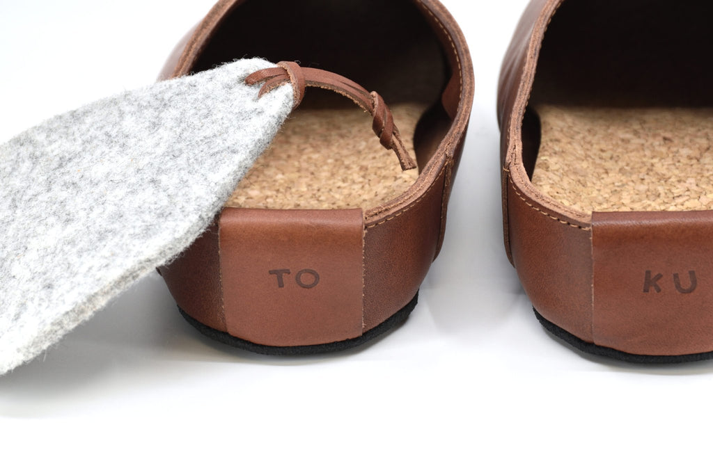5. Kyoto brown slipper by Omaking with visible cork insole and microfiber outer sole