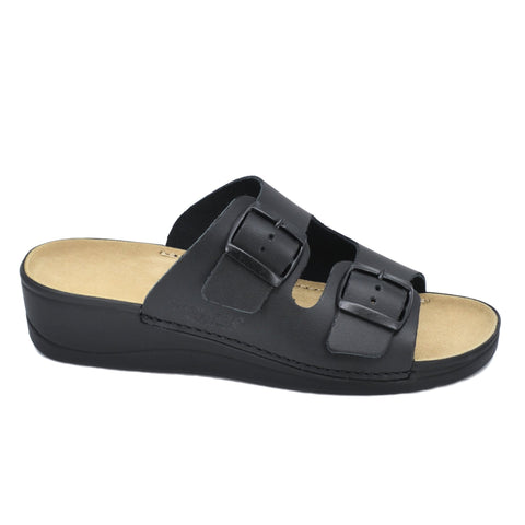 2. Side view of women's black Anne Healed Sandals by Omaking, featuring a 3.8 cm heel and slip-on design