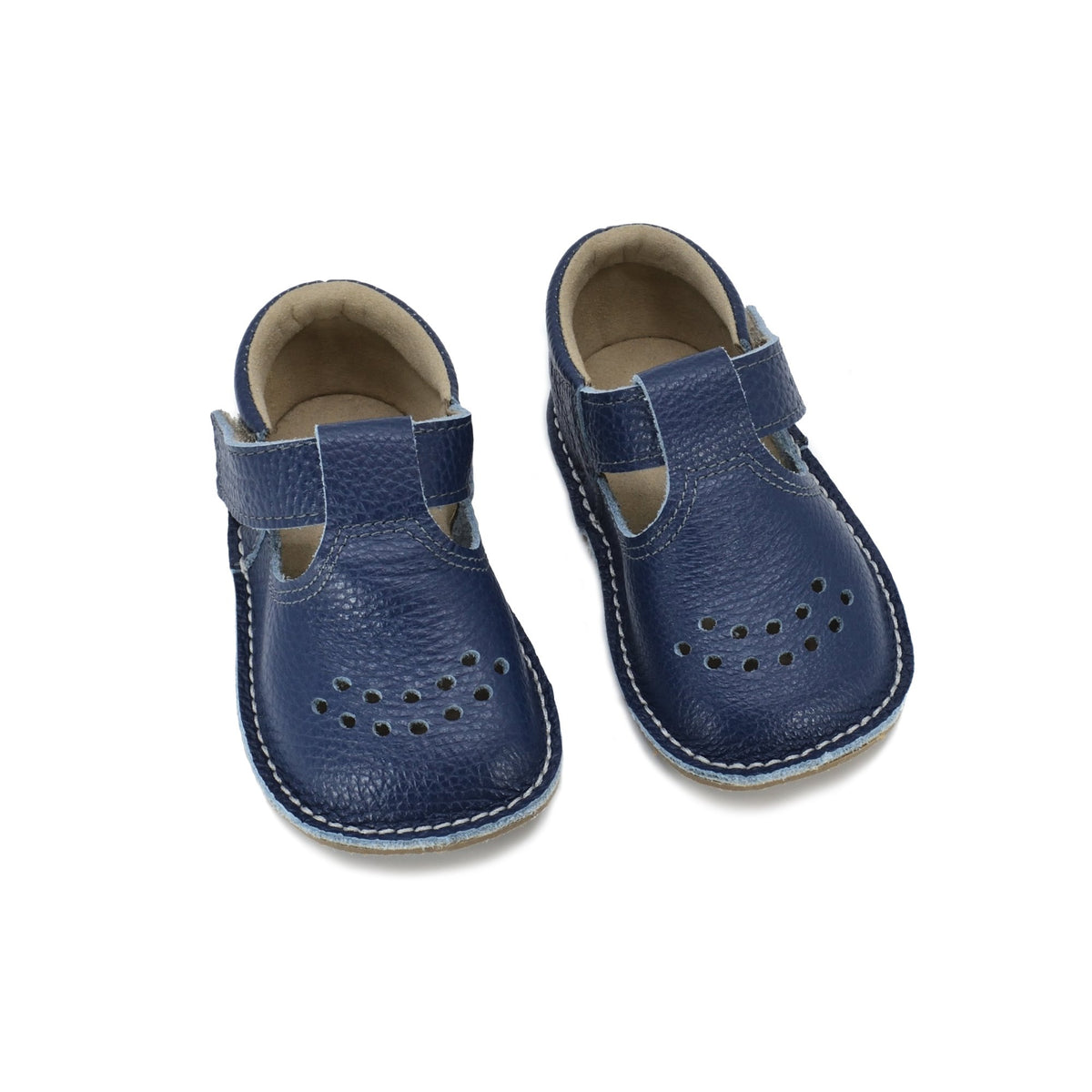 2. Omaking Lusti dark blue leather kids' shoes with Velcro fastener, shown in studio setting