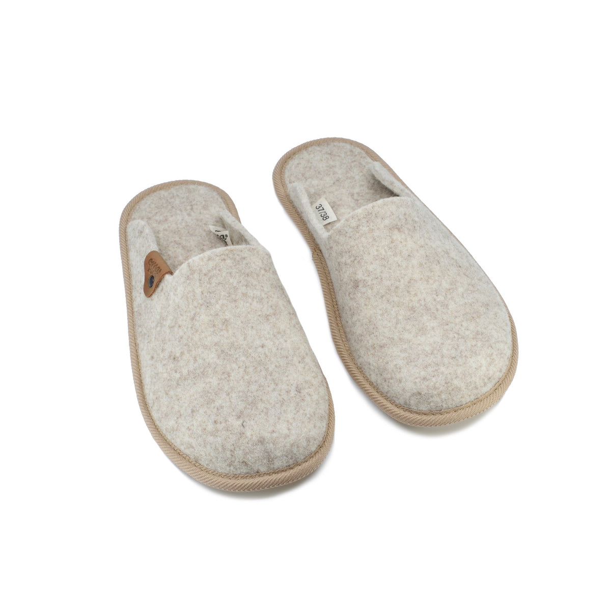 2. Pair of Omaking natural felt slippers in new beige, top view