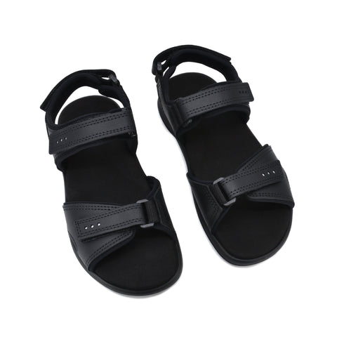 3. Top view of Omaking Liiva women's black leather sandals with adjustable Velcro straps