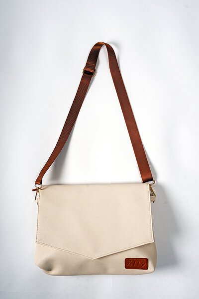 10. Front view of Ally Scandic Älly Handbag in Cappuccino, highlighting sleek design and logo detail