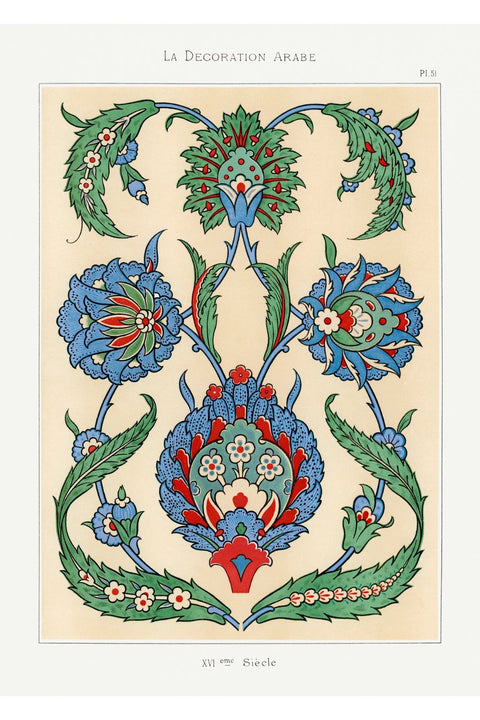 3. Close-up of 'La Decoration Arabe' artwork by Emile Prisse d'Avennes, showcasing detailed floral patterns