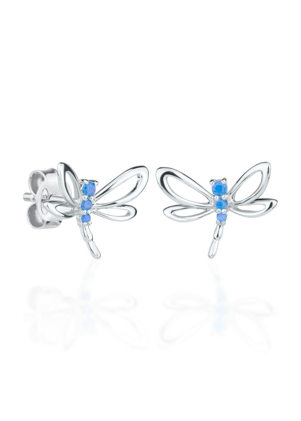 1. Kids' sky blue dragonfly earrings by Dondella, featuring sparkling opal nanocrystals on sterling silver rhodium-plated design