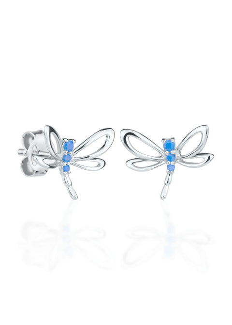 1. Kids' sky blue dragonfly earrings by Dondella, featuring sparkling opal nanocrystals on sterling silver rhodium-plated design