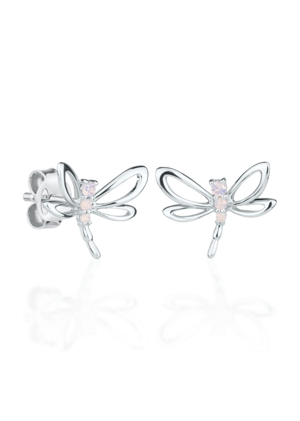 1. Kids' pink dragonfly earrings by Dondella, featuring sparkling pink opal nanocrystals on 925 sterling-silver rhodium-plated setting, shown in studio