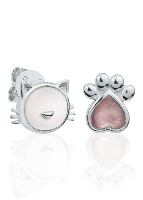 1. Dondella kids' earrings featuring cat and paw design with pink zirconia, rhodium-plated 925 sterling silver