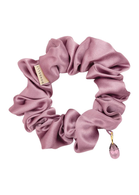 3. Dondella luxury silk scrunchie in lilac with crystal embellishment, studio shot