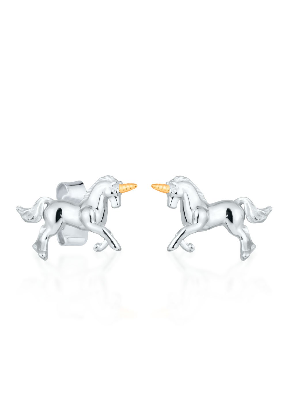 1. Kids' unicorn earrings in rhodium plated 925 sterling silver by Dondella, showcasing whimsical unicorn design