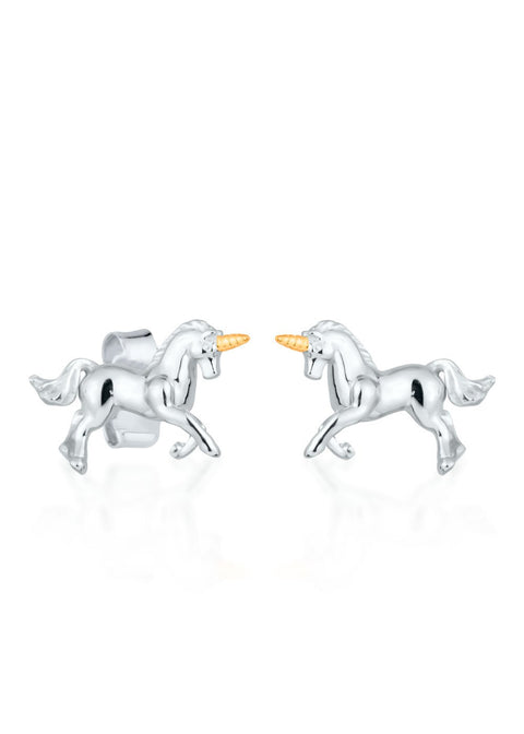 1. Kids' unicorn earrings in rhodium plated 925 sterling silver by Dondella, showcasing whimsical unicorn design