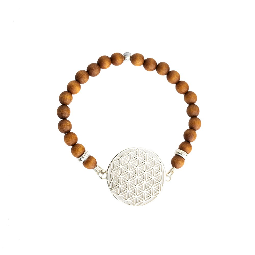 3. New Vintage by Kriss Flower Of Life Bracelet in sandalwood with 925 silver medallion, studio shot