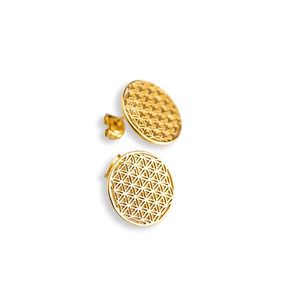 4. New Vintage by Kriss Flower Of Life gold plated silver stud earrings, shown in studio