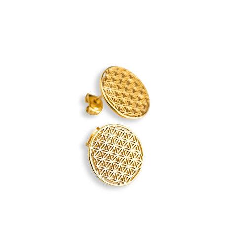 4. New Vintage by Kriss Flower Of Life gold plated silver stud earrings, shown in studio