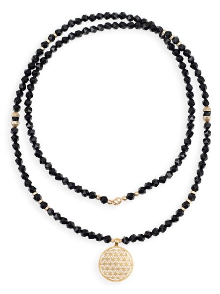 1. Flower Of Life Bracelet S in onyx and gold-plated silver, featuring intricate design, by New Vintage by Kriss