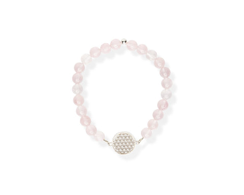 2. Studio image of New Vintage by Kriss Flower Of Life Bracelet with rose quartz beads and silver pendant