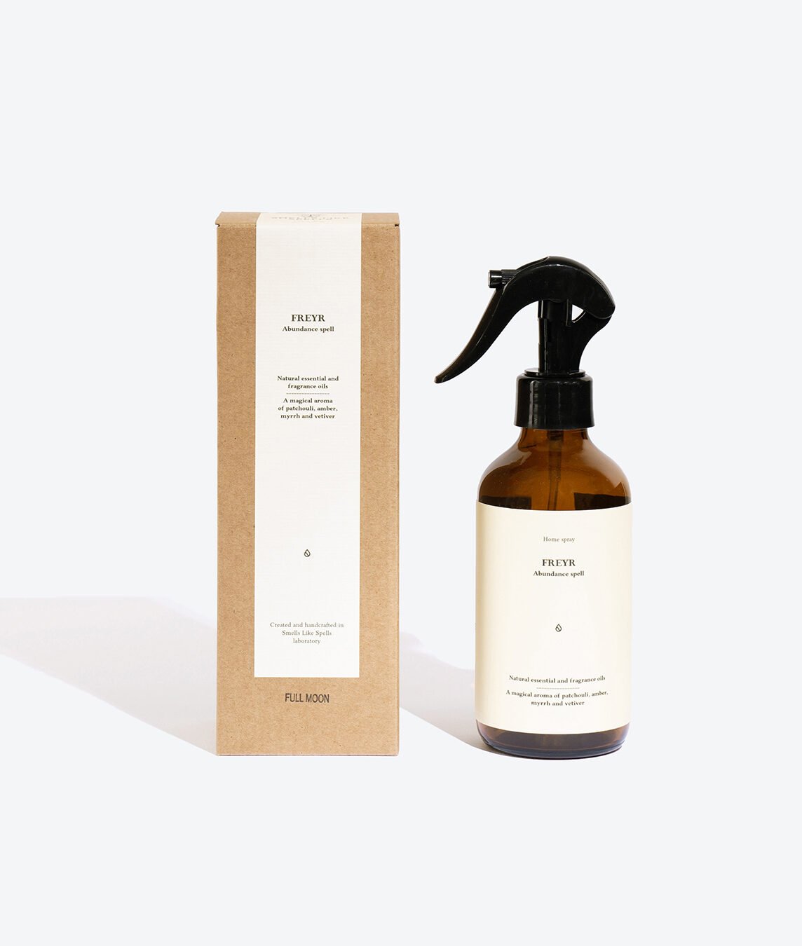 1. Smells Like Spells Perfumed Home Spray FREYR with box, 200 ml bottle in studio setting