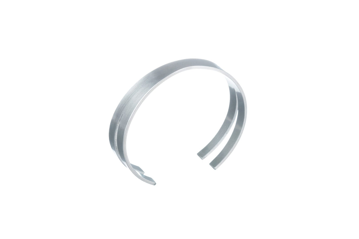 5. Studio image of Lentsius Exo bracelet, showing half-matte stainless steel finish