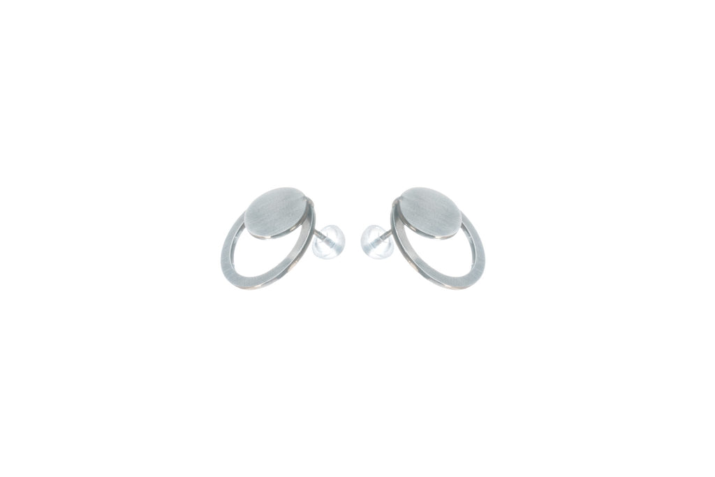 5. Studio image of Lentsius Luna earrings, featuring hypoallergenic stainless steel and silicone stoppers