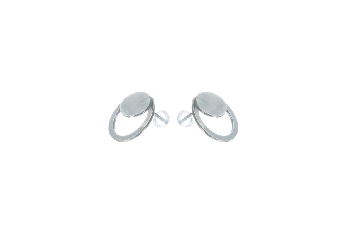5. Studio image of Lentsius Luna earrings, featuring hypoallergenic stainless steel and silicone stoppers