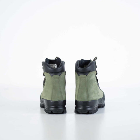 2. Back view of Samelin 553P Firtree Hiking Boots in green nubuck leather, highlighting waterproof construction