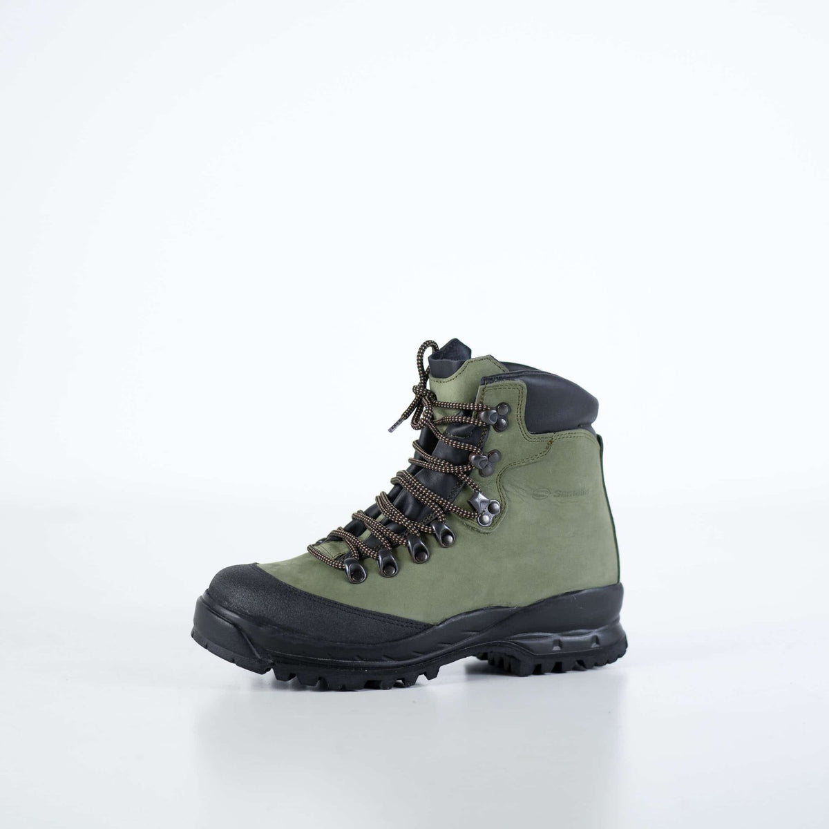 4. Samelin 553P Firtree Hiking Boots in green nubuck leather, studio shot showing waterproof design and Vibram sole
