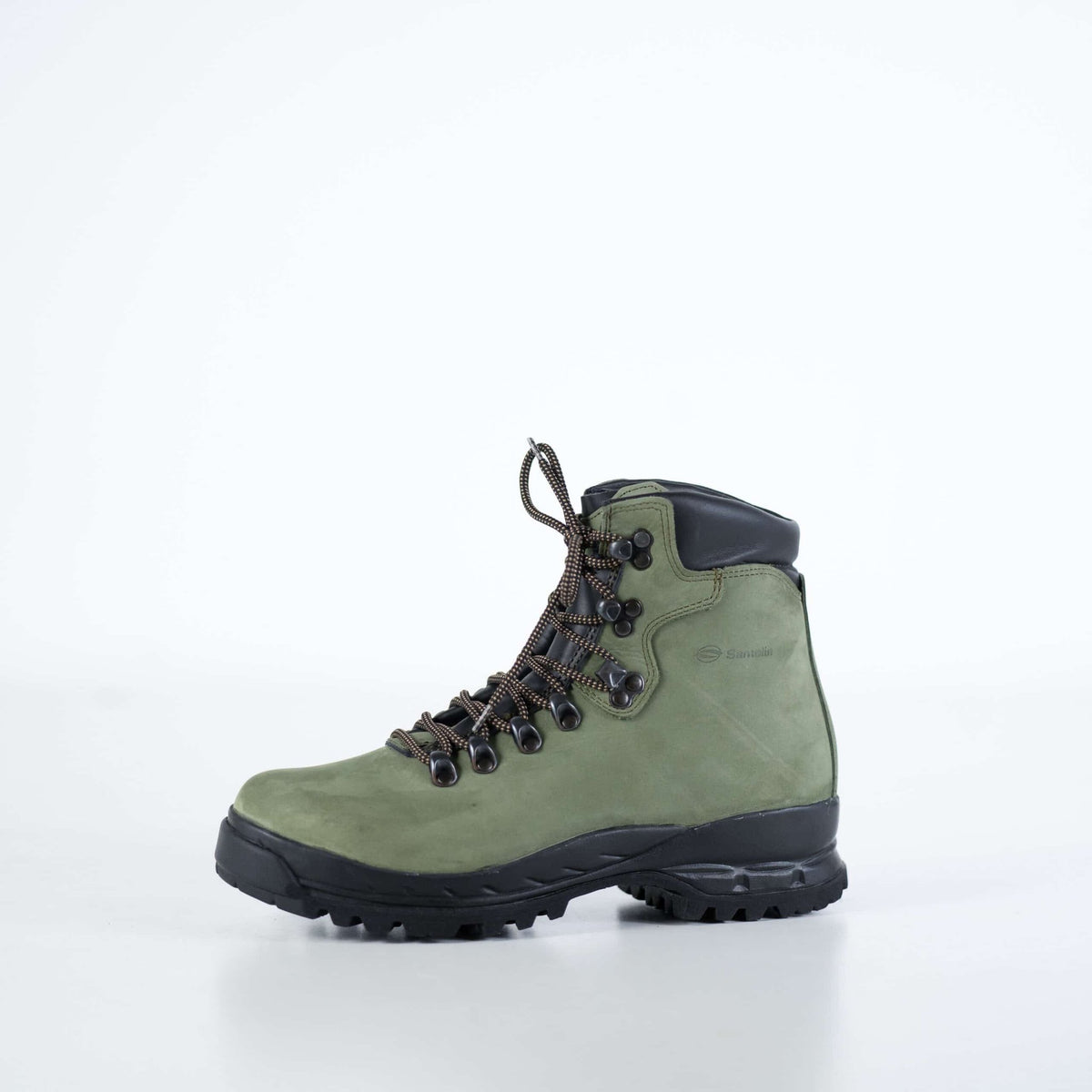 1. Samelin 5531 Firtree Hiking Boots in green nubuck leather, side view in studio setting