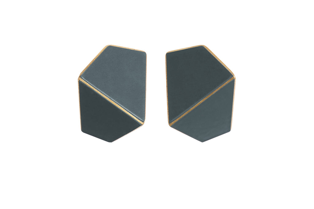 2. Lisa Kroeber Jewellery Folded Wide Earrings in dark grey, handcrafted brass and sterling silver