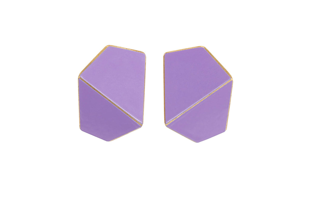 14. Lisa Kroeber Jewellery Folded Wide Earrings in lavender, handcrafted brass and sterling silver