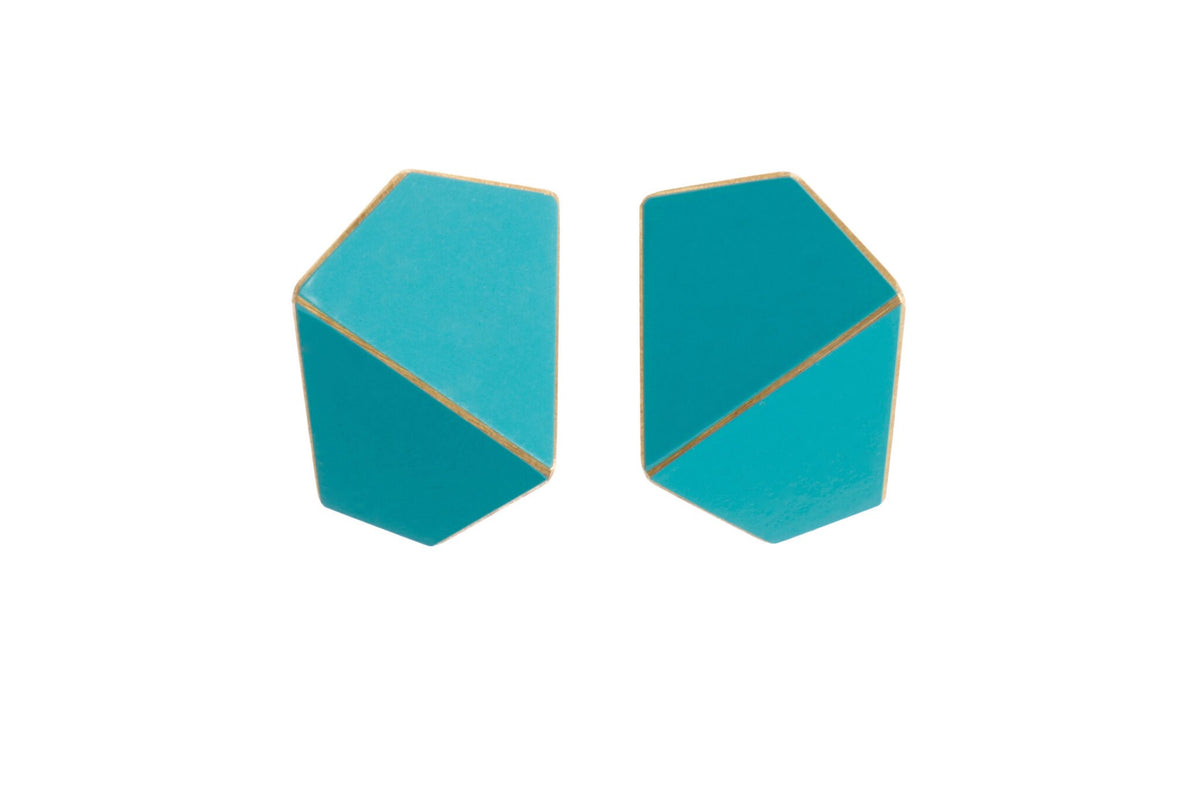 13. Lisa Kroeber Jewellery Folded Wide Earrings in turquoise, handcrafted brass and sterling silver
