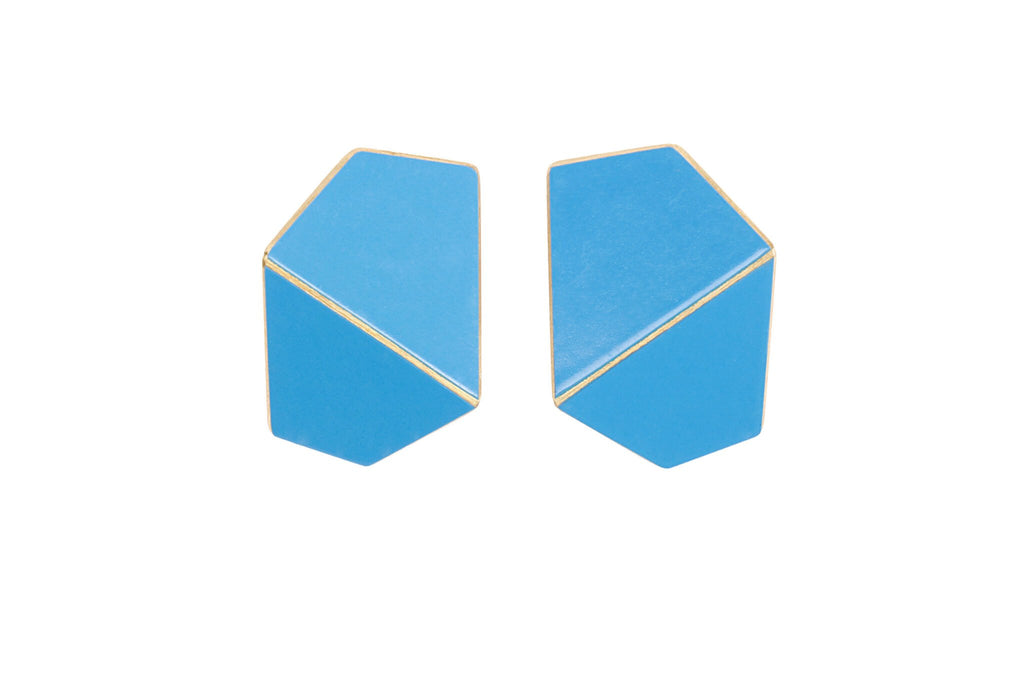 15. Lisa Kroeber Jewellery Folded Wide Earrings in light blue, handcrafted brass and sterling silver