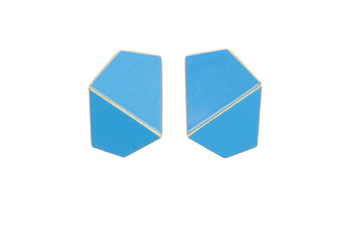15. Lisa Kroeber Jewellery Folded Wide Earrings in light blue, handcrafted brass and sterling silver