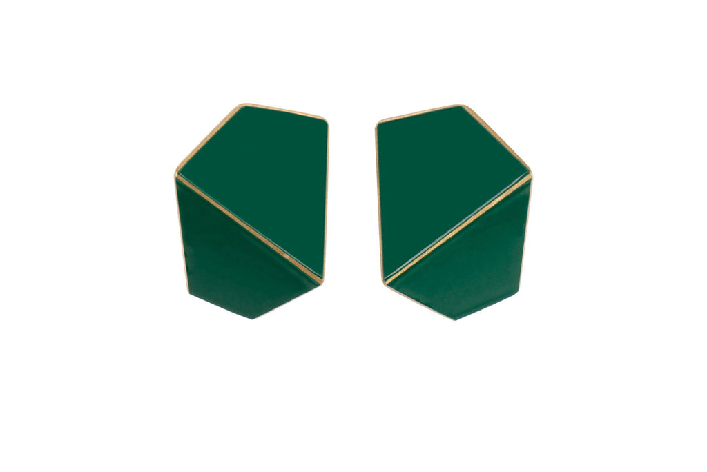 11. Lisa Kroeber Jewellery Folded Wide Earrings in green, handcrafted brass and sterling silver