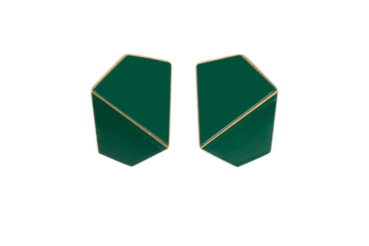 11. Lisa Kroeber Jewellery Folded Wide Earrings in green, handcrafted brass and sterling silver