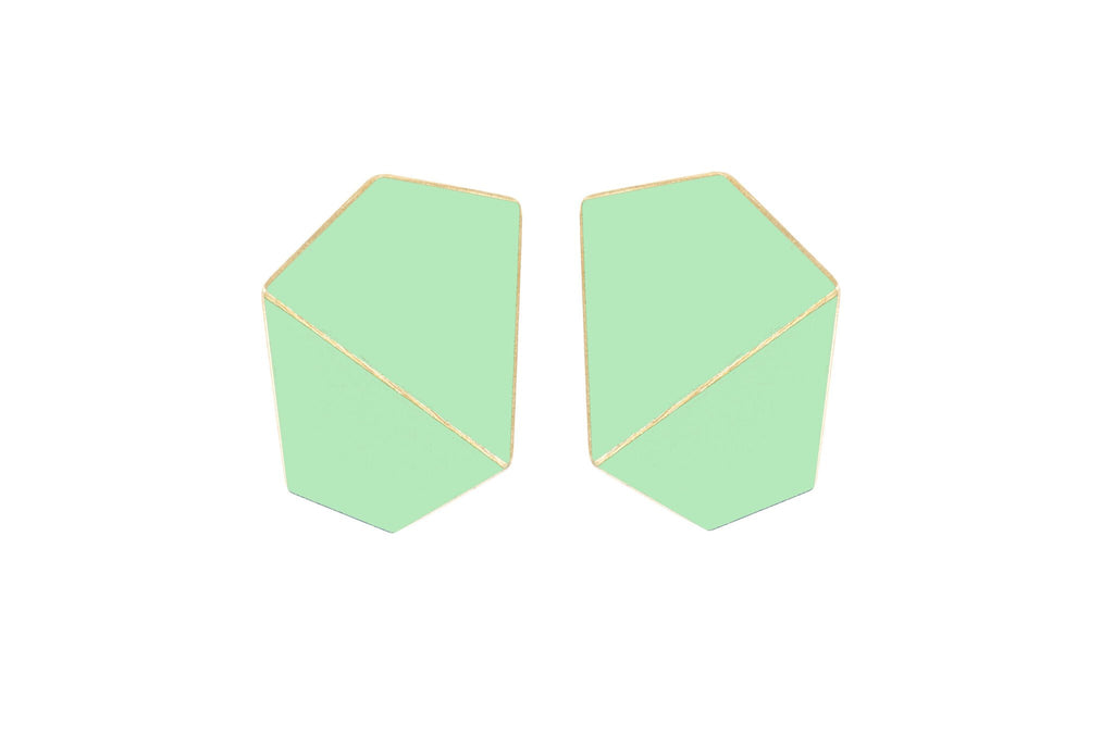 10. Lisa Kroeber Jewellery Folded Wide Earrings in mint green, handcrafted brass and sterling silver