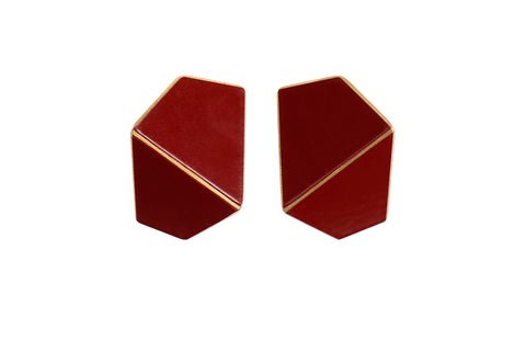 5. Lisa Kroeber Jewellery Folded Wide Earrings in dark red, handcrafted brass and sterling silver