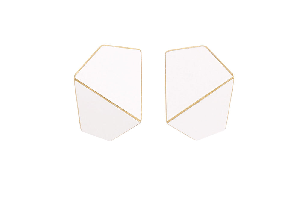 3. Lisa Kroeber Jewellery Folded Wide Earrings in white, handcrafted brass and sterling silver