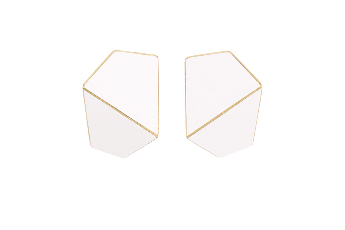 3. Lisa Kroeber Jewellery Folded Wide Earrings in white, handcrafted brass and sterling silver